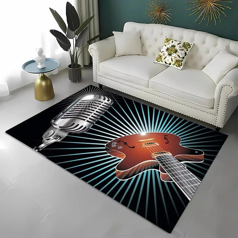 Lustiger Teppich mit Mikrofon-Aufdruck für Heim-Wohnzimmer-Dekoration Fußmatte Couchtisch-Bereichsteppich Rutschfest Schlafzimmer Bettvorleger