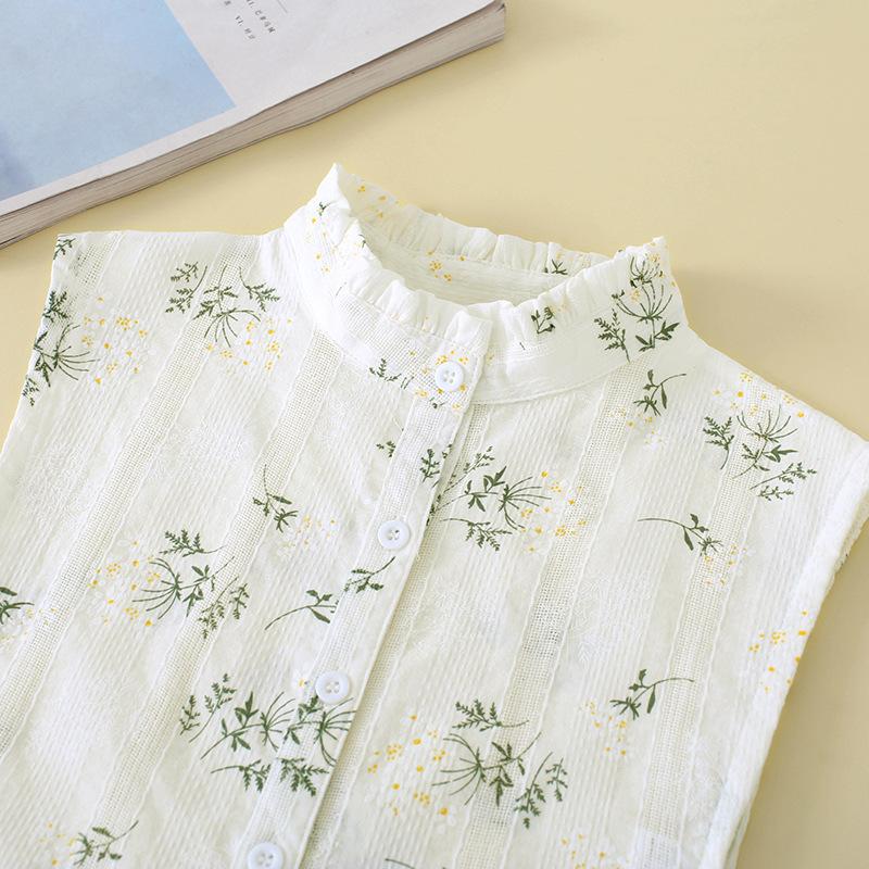 

Хлопковый воротник-подделка для женской рубашки, декоративный принт, воротник-подделка с деревянным краем уха, воротник-подделка для белой рубашки