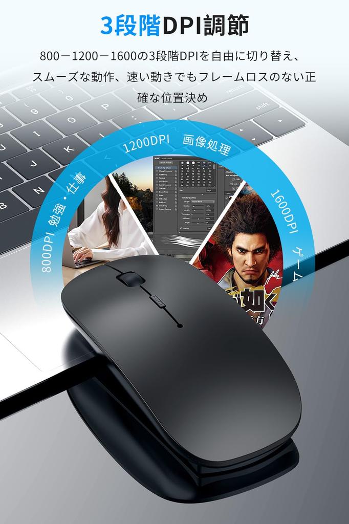 [2026 New Model - Type-C & USB-A Connection Modes] Bluetooth Type-C Rechargeable Wireless Mouse, 2.4GHz Optical, 3dpi Switchable, Silent, Slim,