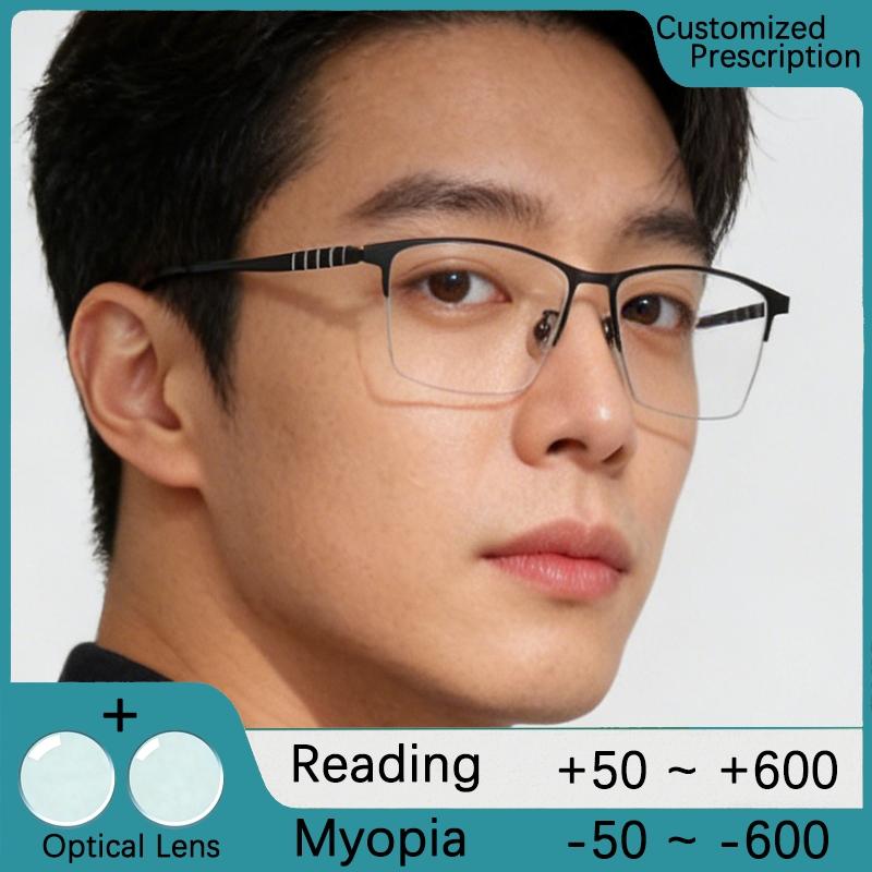 Japanisch-Koreanischer Stil Titanrahmen Halbrandlose Herren-Myopiebrille Weitsichtige Business-Brille Korrekturbrille Mann
