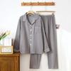 Spring /summer Pure Cotton Gauze Solid Color Men's and Women's Pajamas Double-layer Crepe Fabric Home Clothing Long Sleeved Set