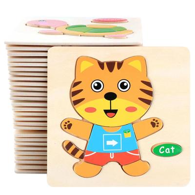1 szt. 14,7 cm/5,79 cala Drewniane Puzzle 3D Gra Puzzle Wzór Zwierzątka z Kreskówki Dzieci Montessori Zabawki Edukacyjne dla Dzieci