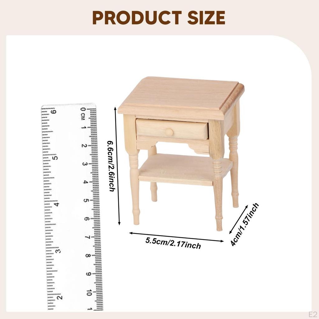 1:12 Scale Dollhouse Bedside Table Miniature Furniture Pretend Tray Retro Wooden End Model for