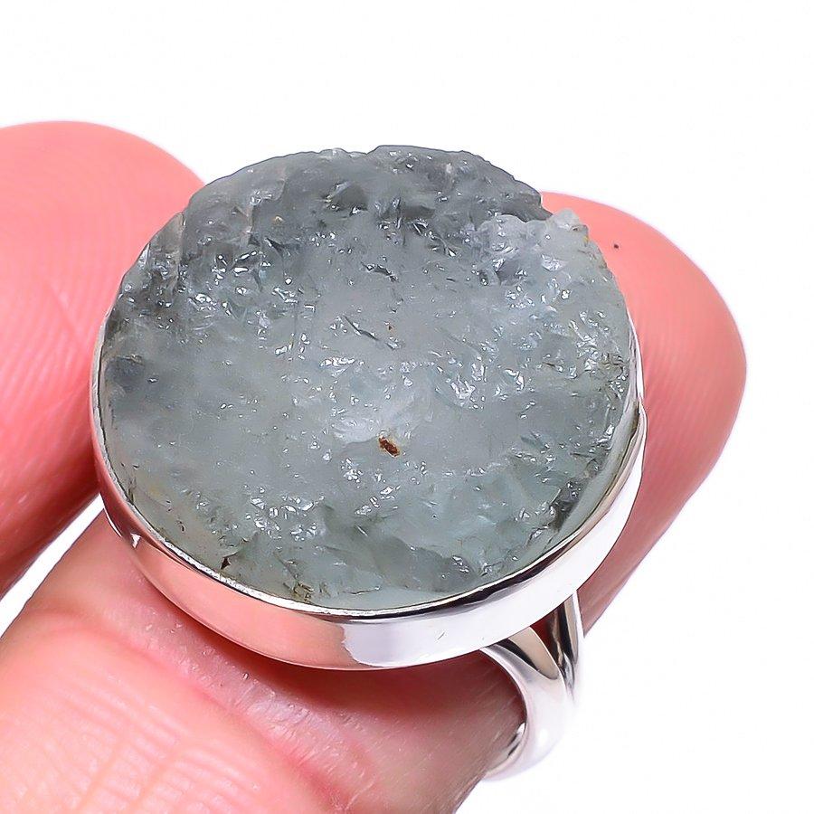 

Подарочное кольцо из стерлингового серебра 925 пробы с натуральным аквамарином и грубым драгоценным камнем S.8 V8h43