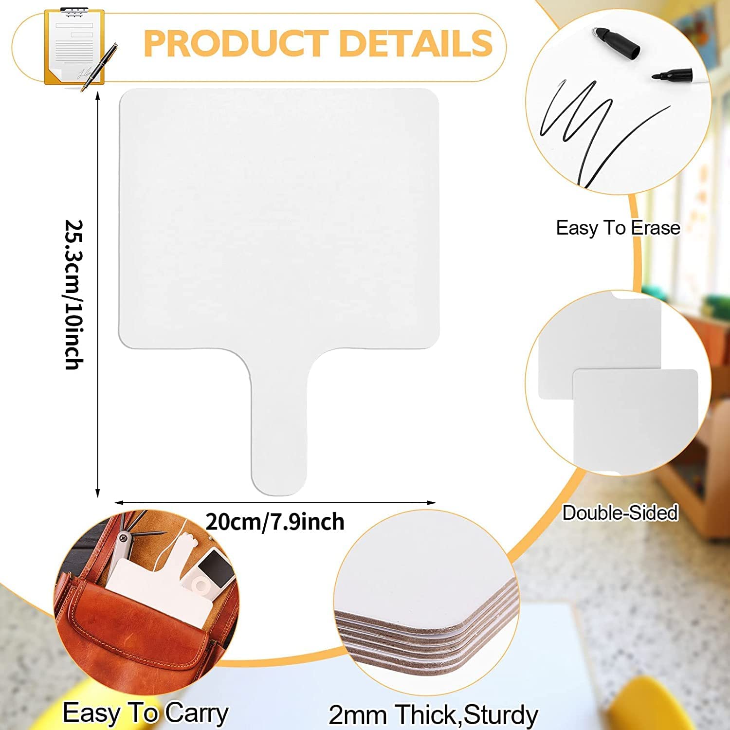 

Планшетки для ответов, стираемые насухо, Ручные двухсторонние планшетки Доски Маленькая белая доска Знаки для стирания насухо Аукционные планшетки Для С 1 белый