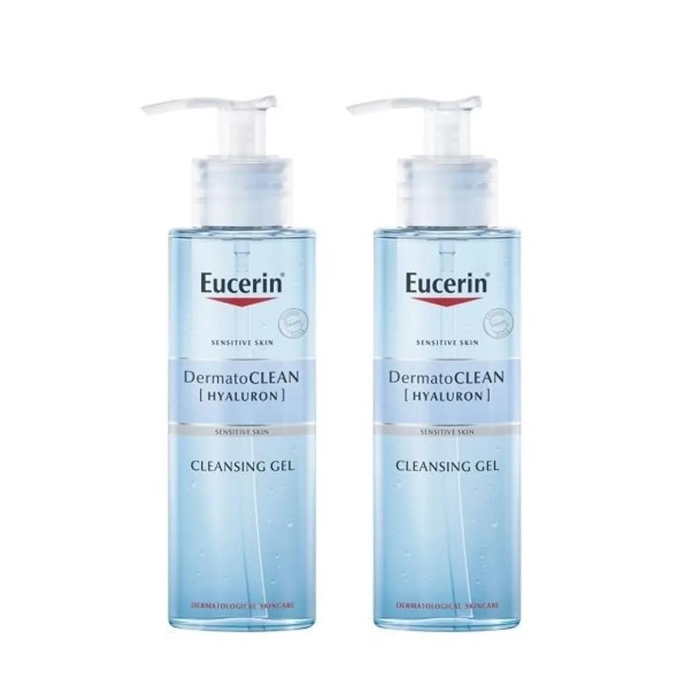 Eucerin Dermatoclean Refreshing Cleansing Gel 200ml x 2, Hypoallergenic Facial Cleanser, Skin Soothing, Sensitive Cleanser