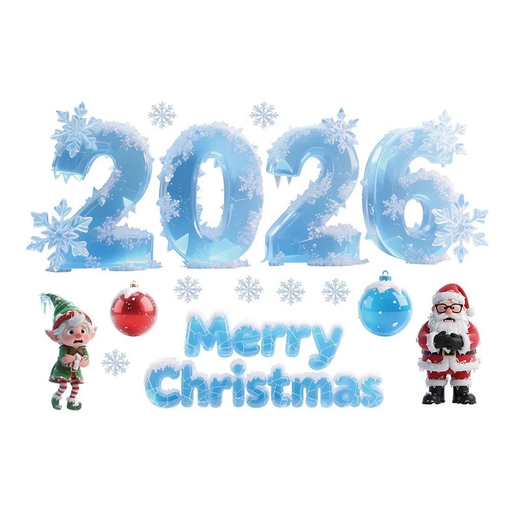 Multicolor 2026 3D Number Stickers Xmas Tree Bell Cartoon Santa Window Stickers DIY Accessories Glass Sticker