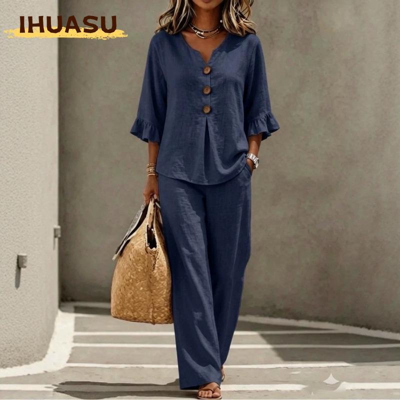 IHUASU Women's Fashion Casual Long Sleeve V Neck Pants Suits
