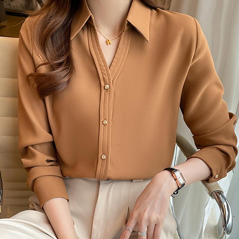 Fashion Long Sleeve Turn Down Collar Office Lady White Blouse Shirt Women Tops J141