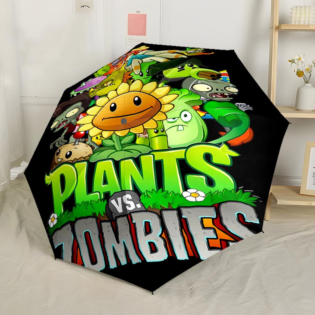Plants Vs Zombies Game Compact Travel Automatic Umbrella Compact 8-Rib Lightweight Foldable Design Durable Everyday Carry Umbrella Stylish Accessory