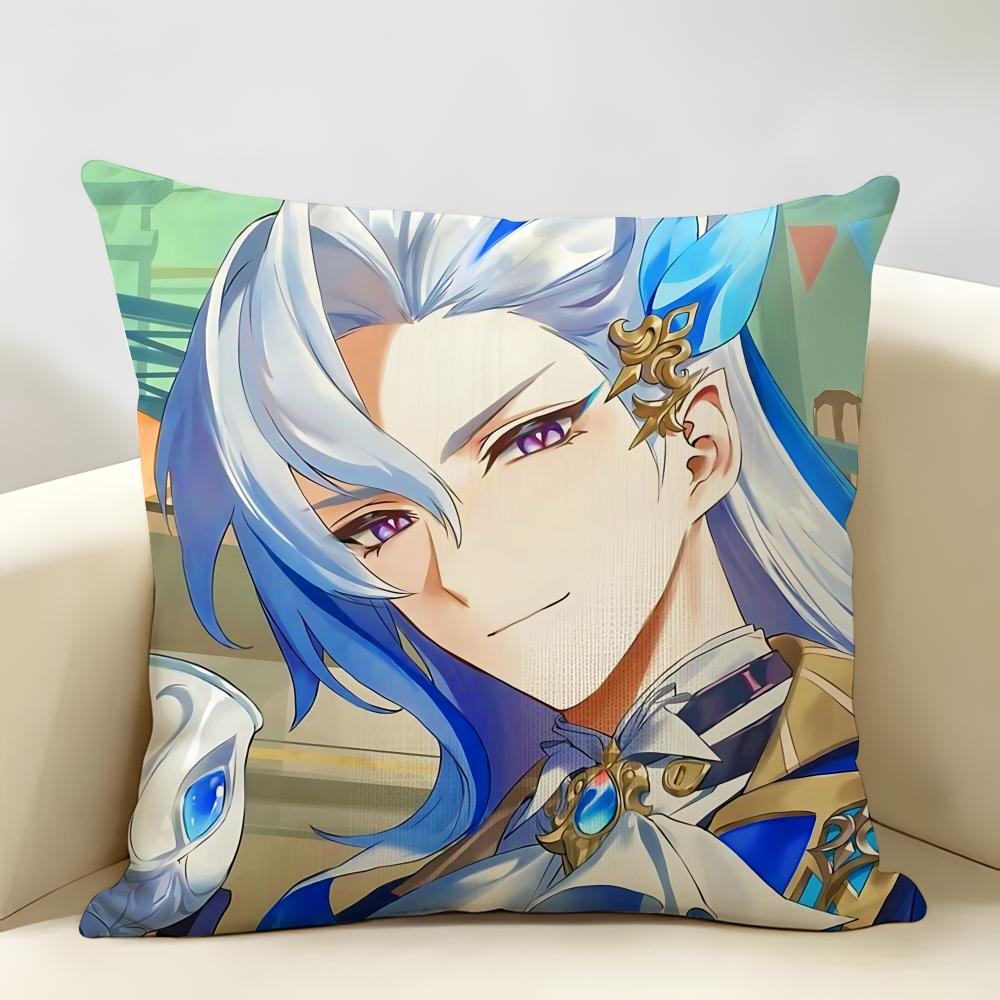 Neuvillette Genshin Impact Cushion Cover Natural Linen Organic Fabric DoubleSided Printing Room Sofa Decor Pillow Case