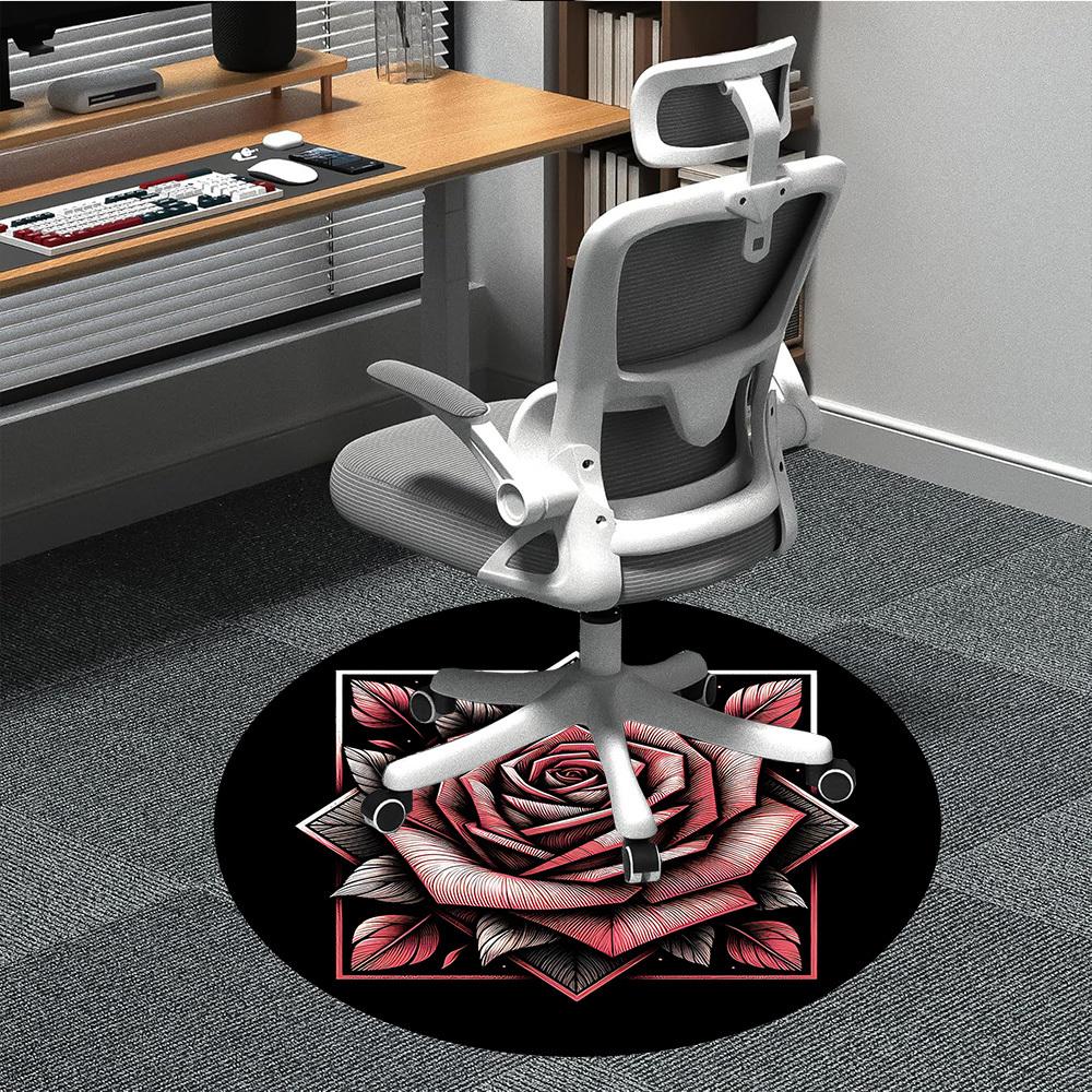 1pc Rose Bloom Office Round Area Rug, Under Office Chairs Bedroom Living Room Home Decor, Room Deco