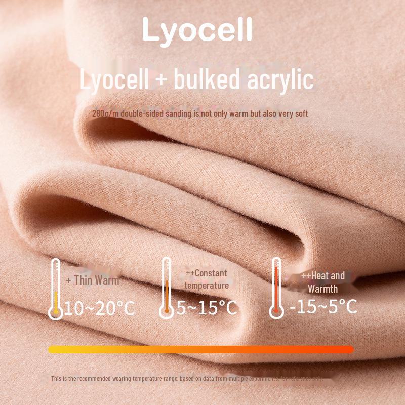 Damen Übergröße Tencel Doppelseitiger Samt Verdickter Warmer Anzug - Rundhalsausschnitt, Einfarbiger Unterzieher für Herbst