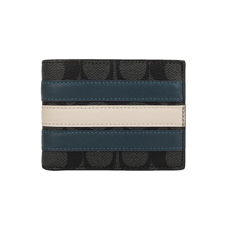 COACH Billfold Wallet 11 ultra-thin leather wallet regular men s black gray with blue and white чёрный