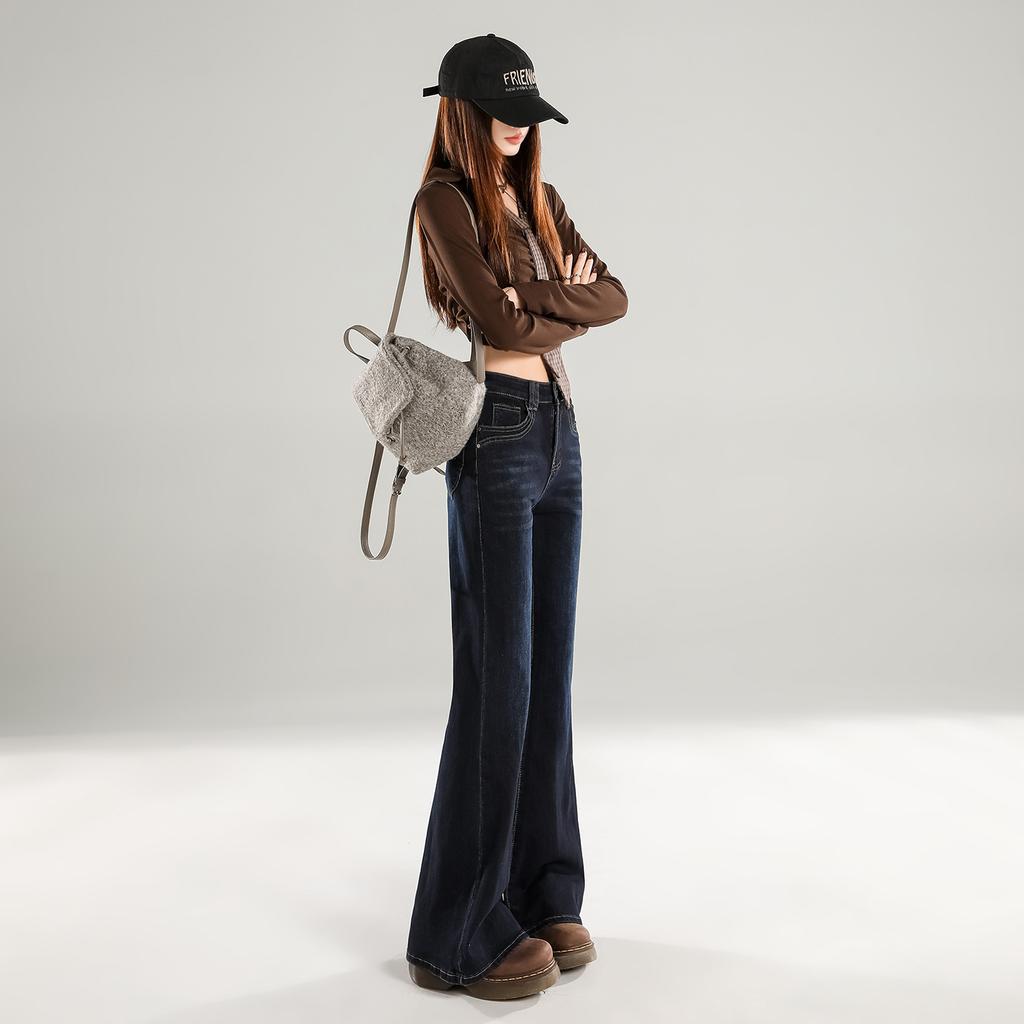 American retro micro-flared jeans women's spring new high-waisted and thin loose horseshoe pants without legs