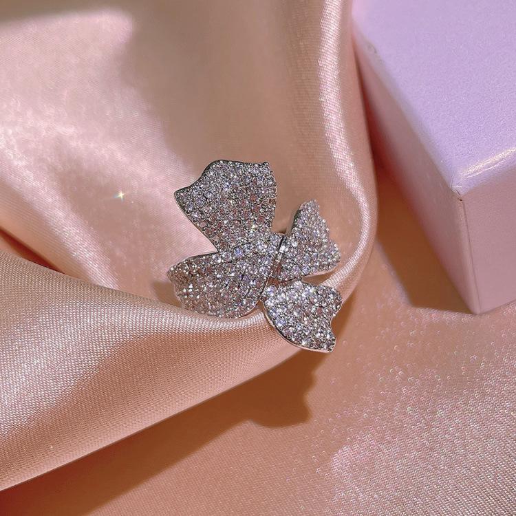 Temperament Bow Cold Wind Zircon Ring Women'S Index Finger Ring Jewelry