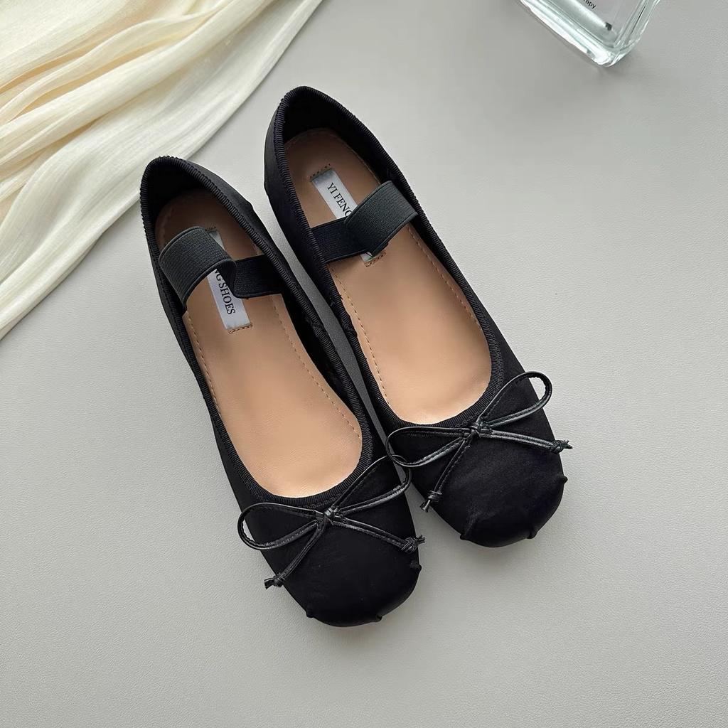 Inner Height Increase · French Retro Bow Word with Shallow Mouth Flat Bottom Ballet Single Shoes Women's Four Seasons