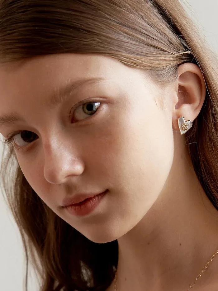 [Silver 925] Naker Flower Heart Earrings_EC1700