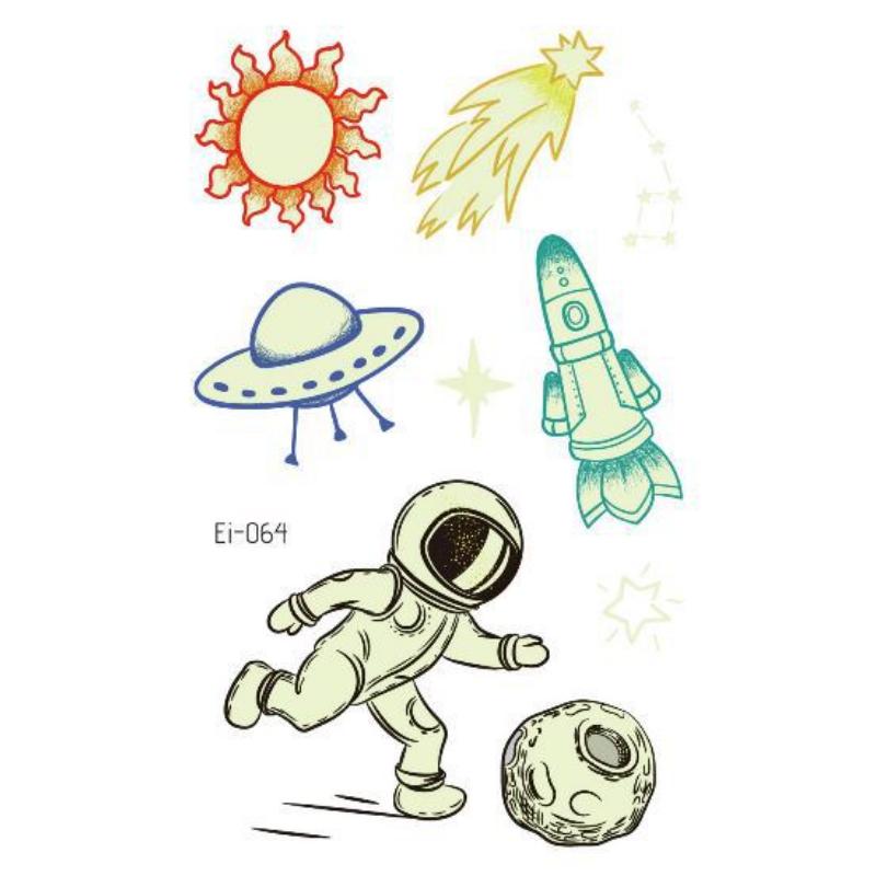 Waterproof Children's Luminous Sticker Aerospace Universe Astronaut  Cartoon Tattoo Sticker Fake Tattoo for Woman