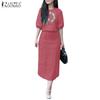 ZANZEA Women Half Sleeve Print Blouse and Long Skirts Casual Two Piece Suit Sets
