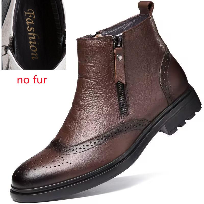 Genuine Leather Boots Men Zips High Top Warm Men's Short Boots Bota Masculinas De Couro Bottines Bottes Hommes En Cuir