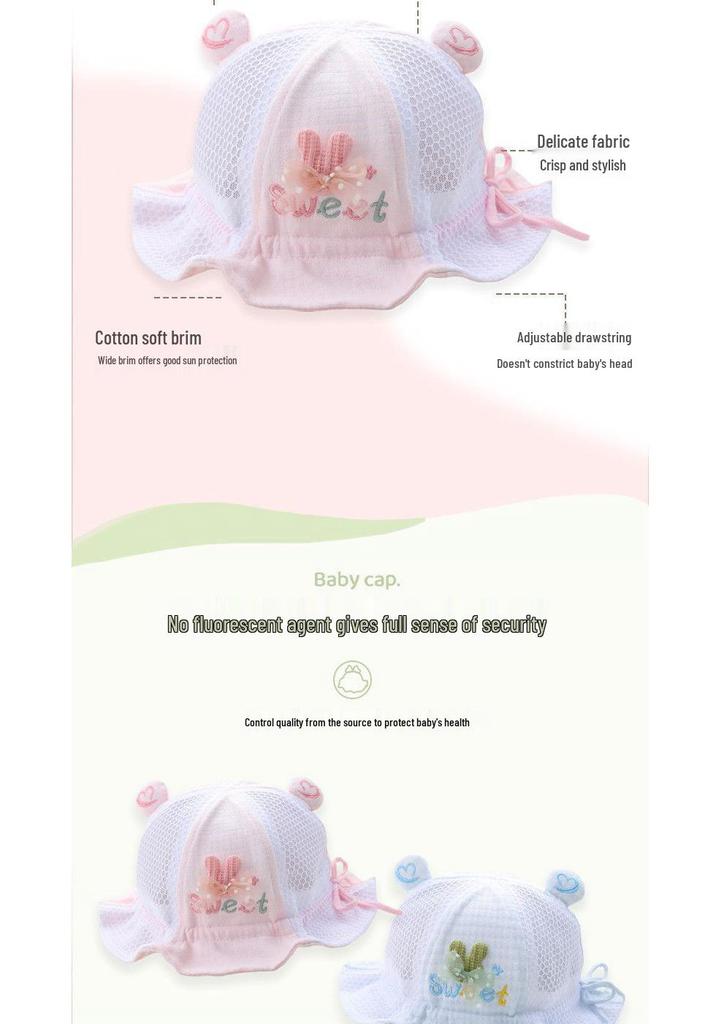 Infant Toddler Mesh Sun Protection Hat - Summer Baby Girl Bucket Hat for Spring & Autumn