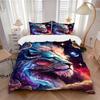 3pcs Colorful Galactic Lion Pattern Bedding Set, 1* Cover + 2*Pillowcases, Printed Bedding Set, Soft and Comfortable, Suitable for Bedroom a