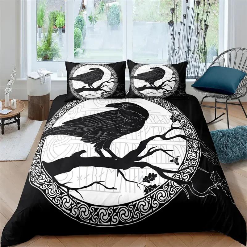 Viking Duvet Cover Set King/Queen Size Slate Blue Mjolnir Pattern Bedding Set Northern Germanic Culture Polyester Quilt Cover