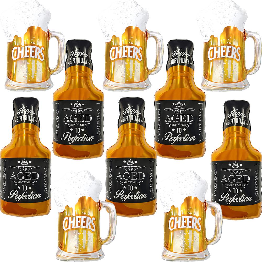 10-Pack Beer Party Balloon Set, 5 Beer-Themed Balloons, 5 Whiskey-Themed Balloons, Beer Mug Foil Balloons; Suitable for Birthday Parties Other
