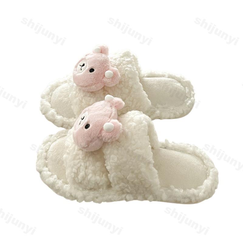 Plush Slippers Women 2025 New Autumn Winter Lightweight Non Slip Soft Sole One Word Slippers Cute Warm Comfortable Flats