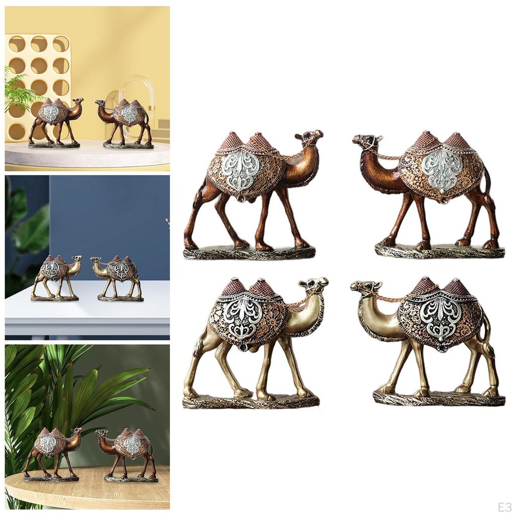 2 Camel Resin Figurines, Funny Animal Decorative Sculpture, Desktop Decor for Party, Shelf,