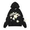 Unisex Hip Hop Oversized Hoodie With 3D Foil Web Print Cotton Heavyweight Sweatshirt Winter