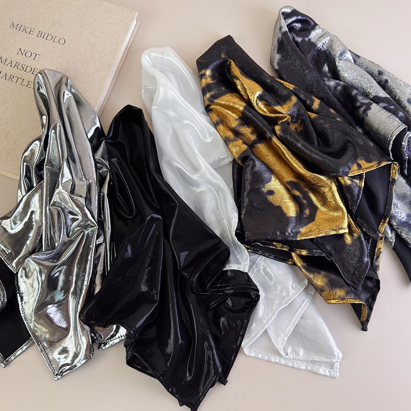 American Retro Hottie Silver Headscarf Female Sweet and Cool Personality Versatile Y2k Hip-hop Hip-hop Square Scarf
