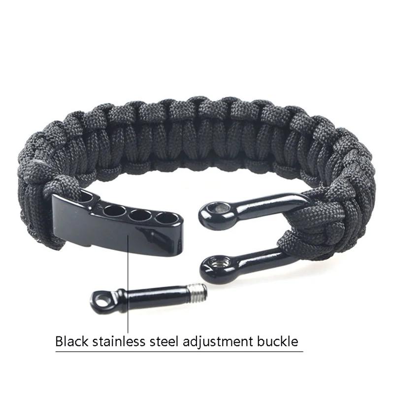 Survival Paracord Bracelet Men Three-Holes Adjustable U-Type Buckle 550 Parachute Rope Outdoor Camping Hiking Emergency