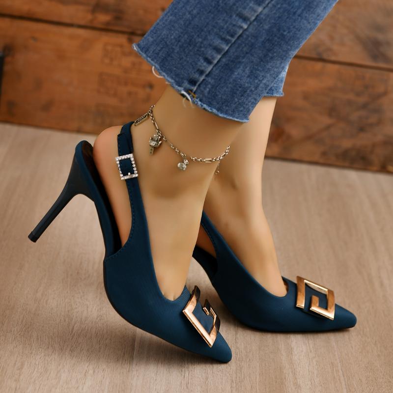 Ladies Shoes 2023 Fashion Slingbacks Women's High Heels New Metal Decoration Office and Career Sexy Pointed Toe Heels Women