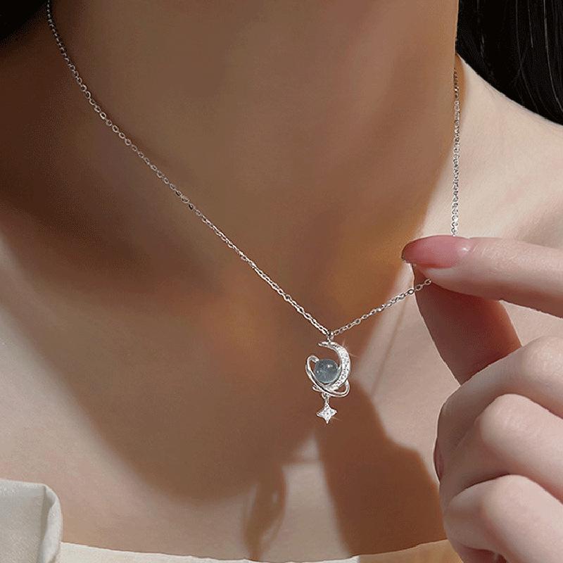 Yi Xuan Iridescent Moonstone Star & Moon Necklace - 2025 Clavicle Chain Fashion.