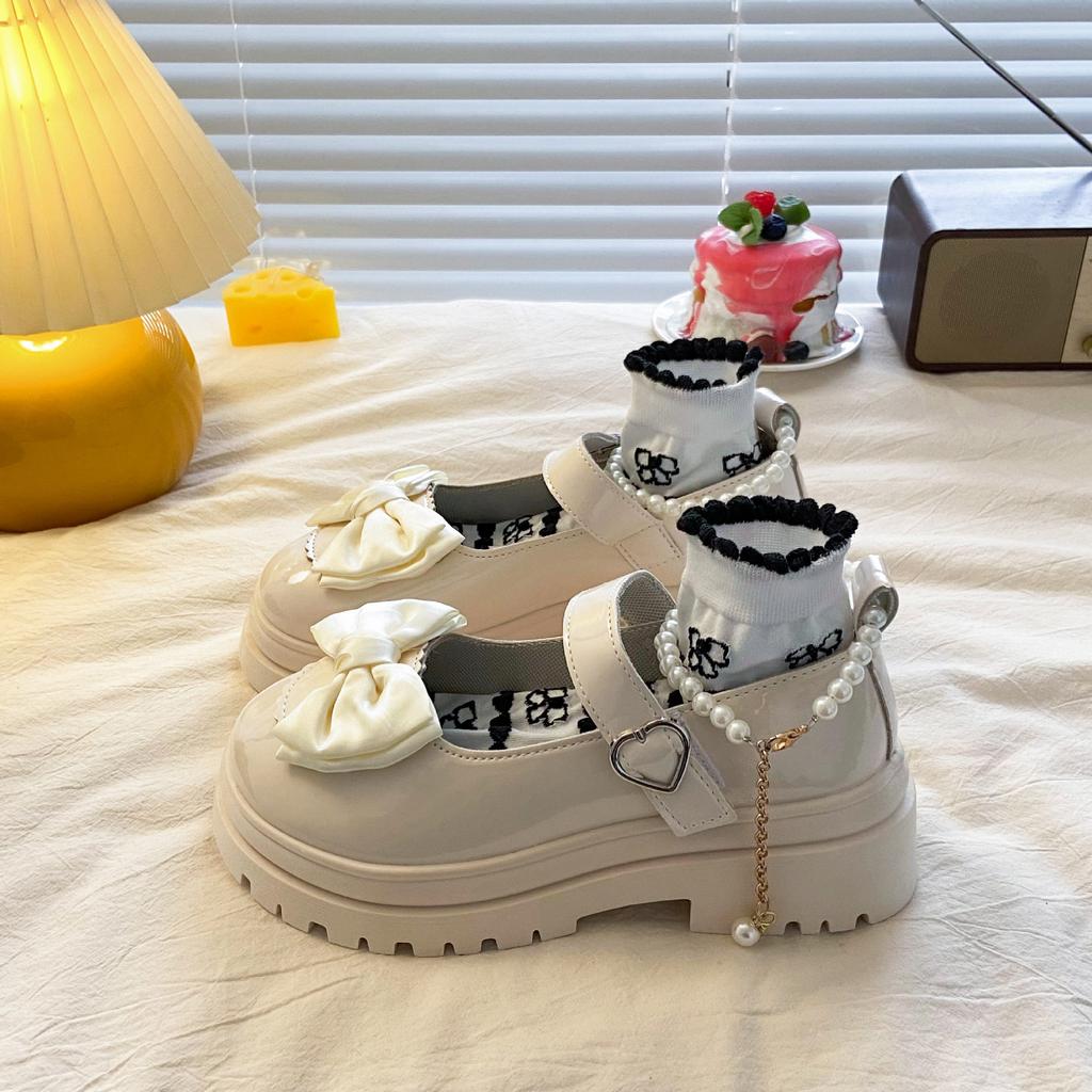 French Mary Jane Shoes Girl 2025 New Spring Pearl Bow Fairy Style Fashion Light Mouth Single Shoes Small Leather Shoes