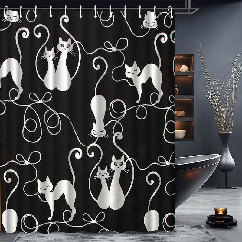

1Pc Cute Kitten Pattern Shower Curtain, Made Of Polyester Fabric, Machine Washable, Suitable For Bathroom Decoration. W60H190(CM)-1 Pcs