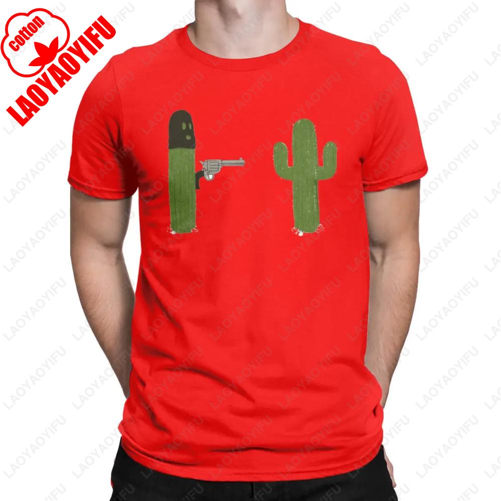 Funny Cactus Stickem Up Gun TShirts Men Crewneck Cotton T Shirt Short Sleeve Tees Summer Oneck Male Unisex  Printed Tshirt S