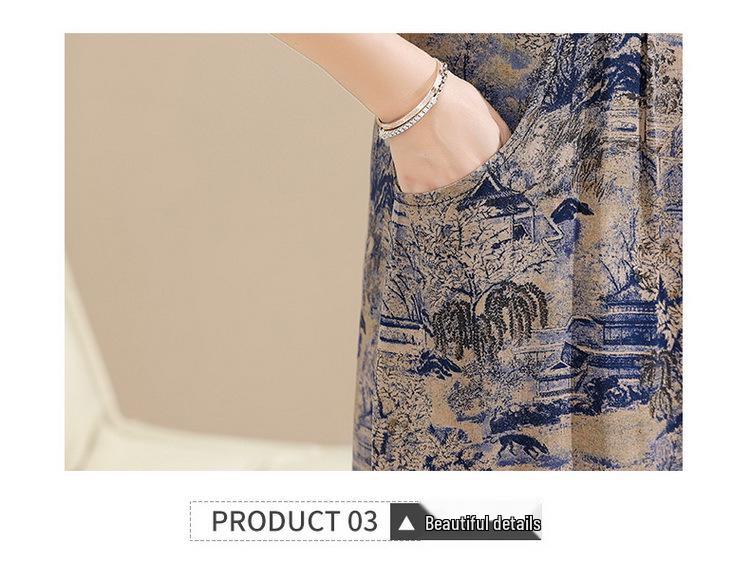 2026 Summer Stylish Loose-Fit Mid-Length Short-Sleeve Dress with Pockets for Middle-Aged and Elderly Women