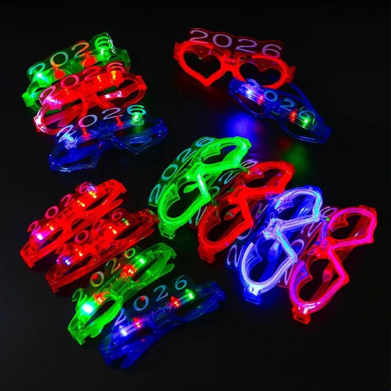 6Pcs Glowing Heart LED Glasses Night Event Party Supplies Reusable Bright Light Comfort Safe Materials