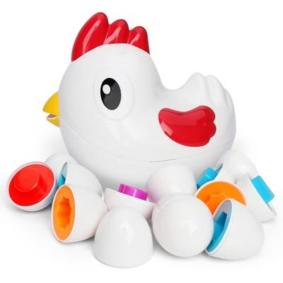 Montessori Matching Eggs, 8-Piece Set with Chicken Designs, Shape Recognition, Color Recognition, Early Educational Toy, Gift for Toddlers and Kids [P