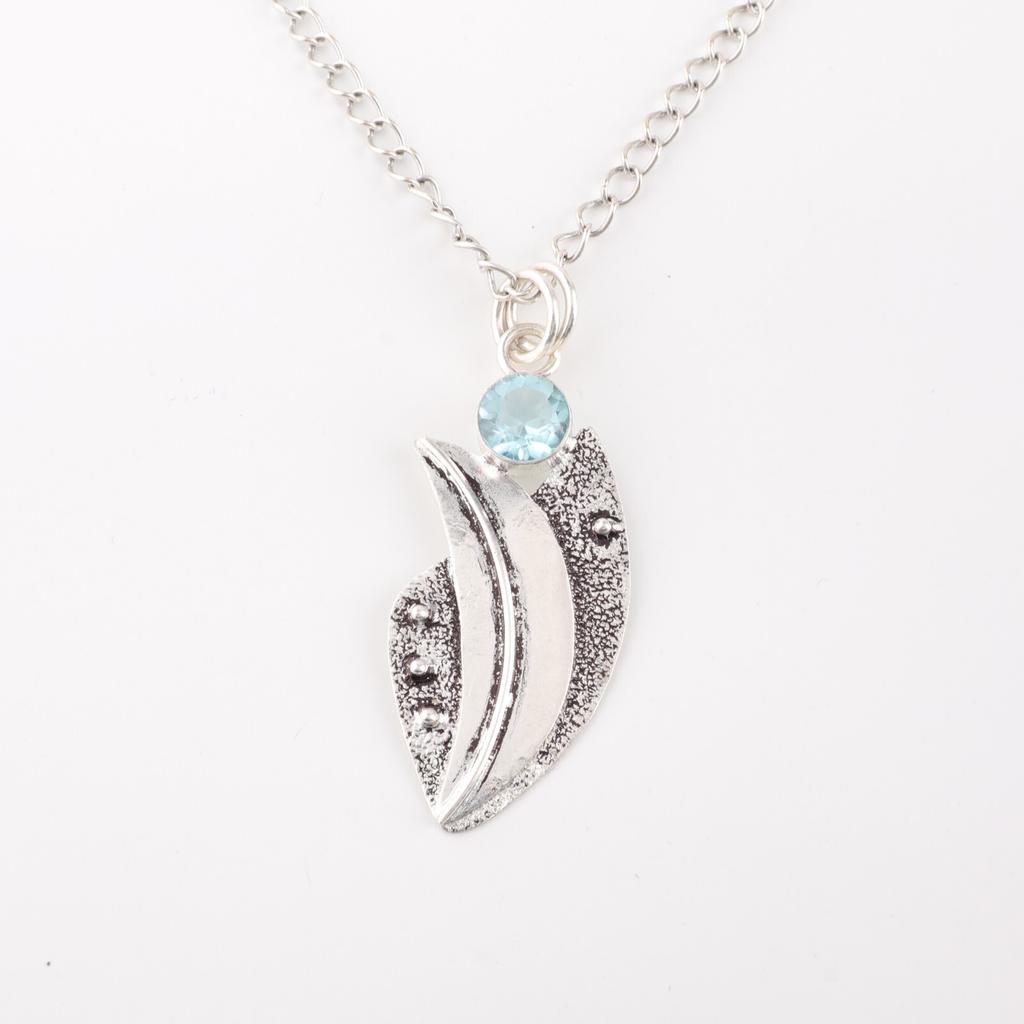 Pierre Précieuse Topaze Bleu Ciel Bijoux en Argent Sterling 925 Fait Main Pendentif Femme Cadeau PP-36-2