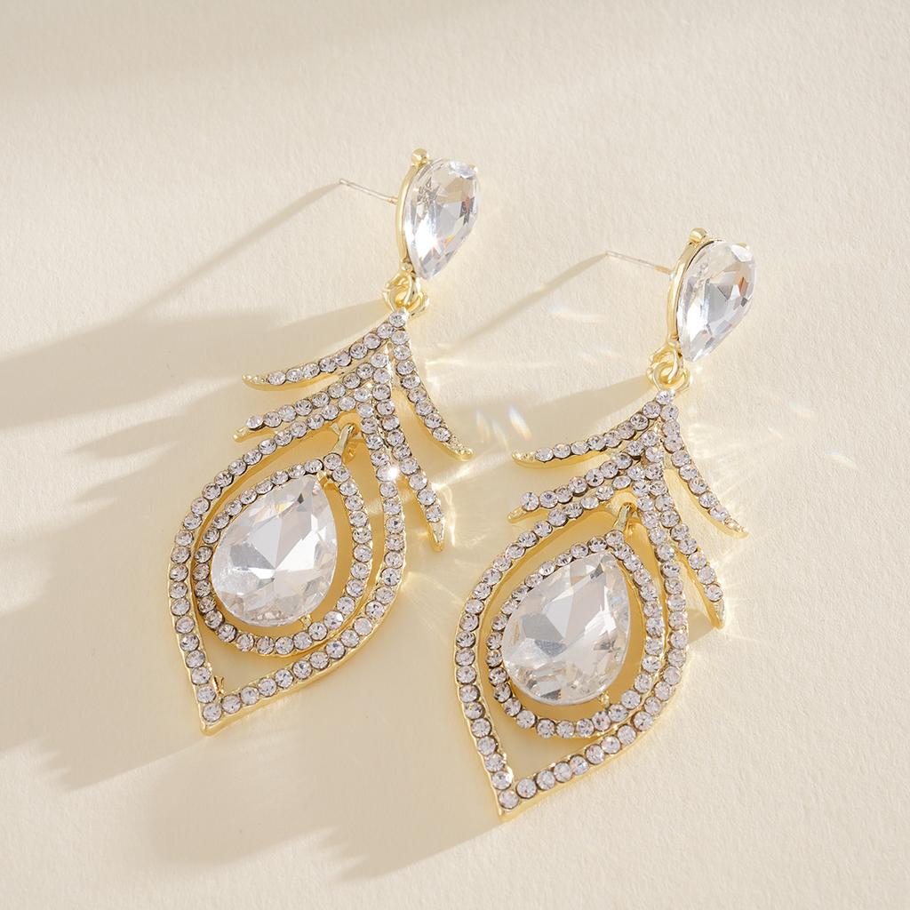 Diamond water drop hollow silver needle earrings light luxury court style fashion stud earrings