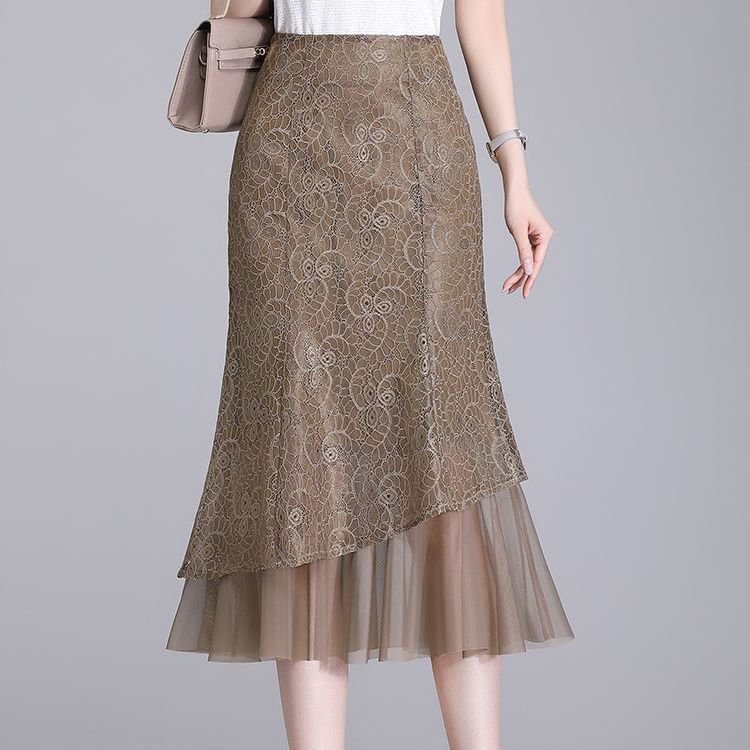 

Женская кружевная юбка миди, летнее сетчатое платье, новое платье больших размеров с высокой талией, утягивающая юбка средней длины с одним швом L