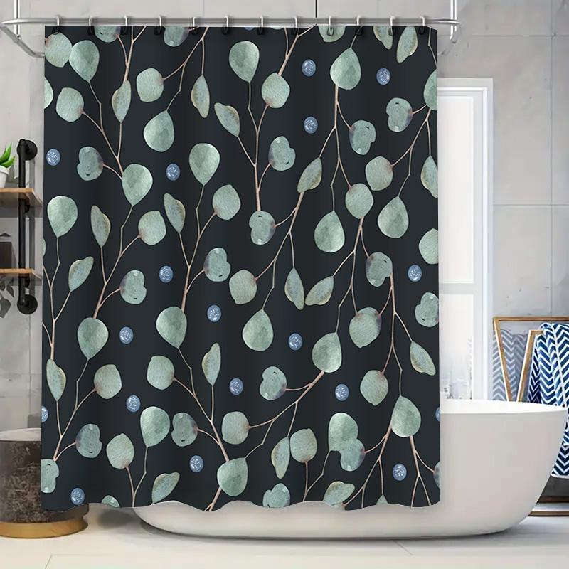 

Minimalist Green Eucalyptus Shower Curtain for Bathroom DecorWaterproof, Non-Slip Bath Mat Set with Hooks Navy Blue, Light Blue 90x180cm