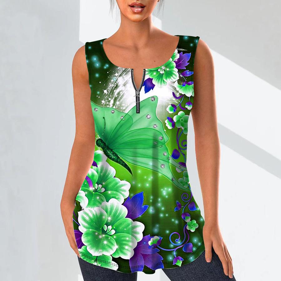 Dámská móda Košile s výstřihem do V Neformální topy Tričko Dámské 3D Nádherné květiny Potisk Vesta Halenka velké velikosti Halenka bez rukávů Tílka