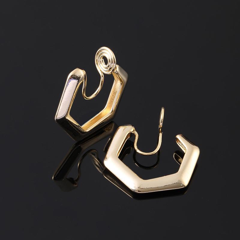 Vintage Real Gold Plating Geometric Metal Hoop Mosquito Coil Clip On Earrings for Women Minimalist Non Pierced Ear Clips