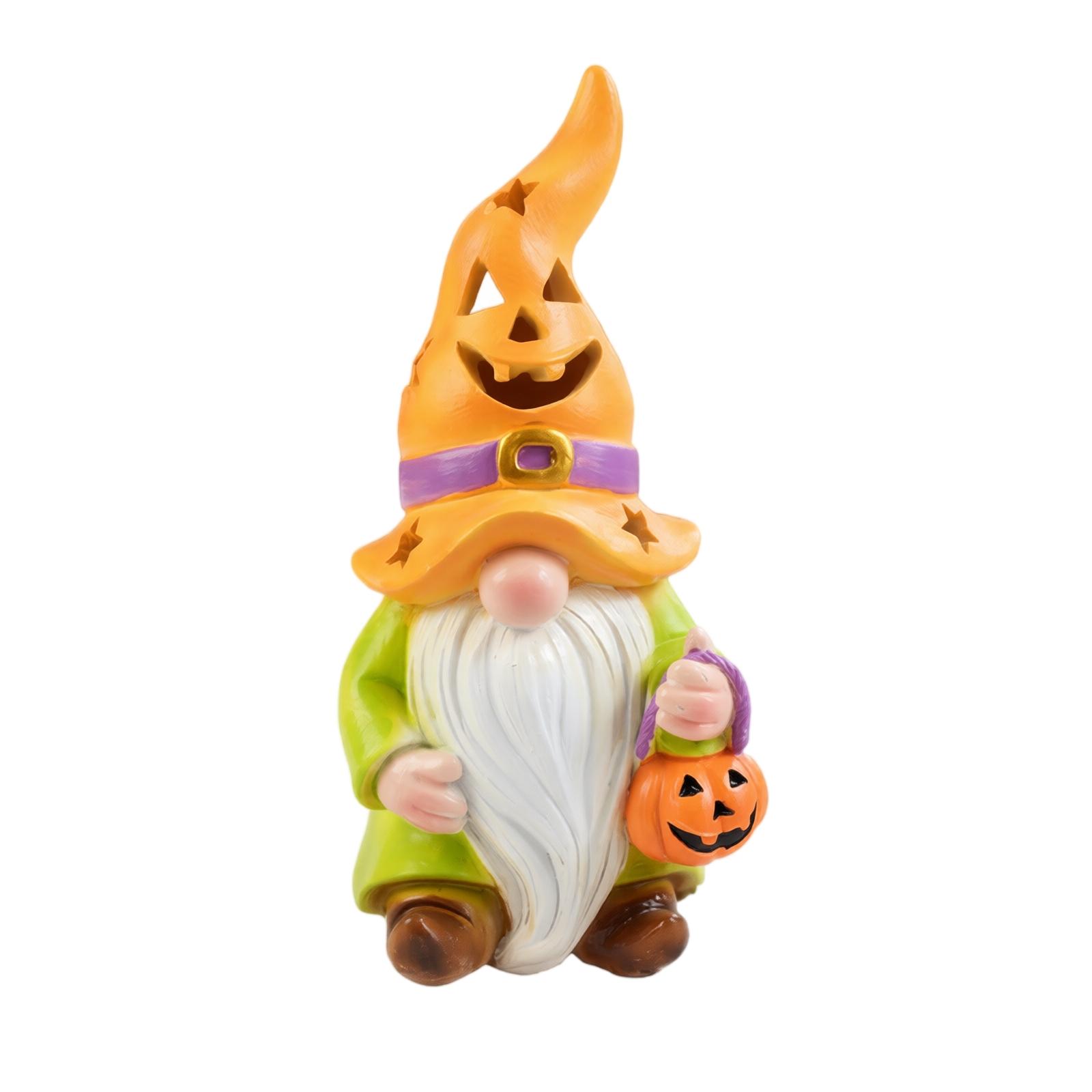 Garden Gnome Statue Halloween Decoration Resin Gnome Figurine Sitting Pose Pumpkin Elf Ornament Outdoor Indoor Display One Size
