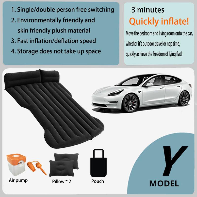 For Tesla Model Y PVC Inflatable Air Mattress Outdoor Camping Inflatable Special Suede Fabric Car Travel Bed